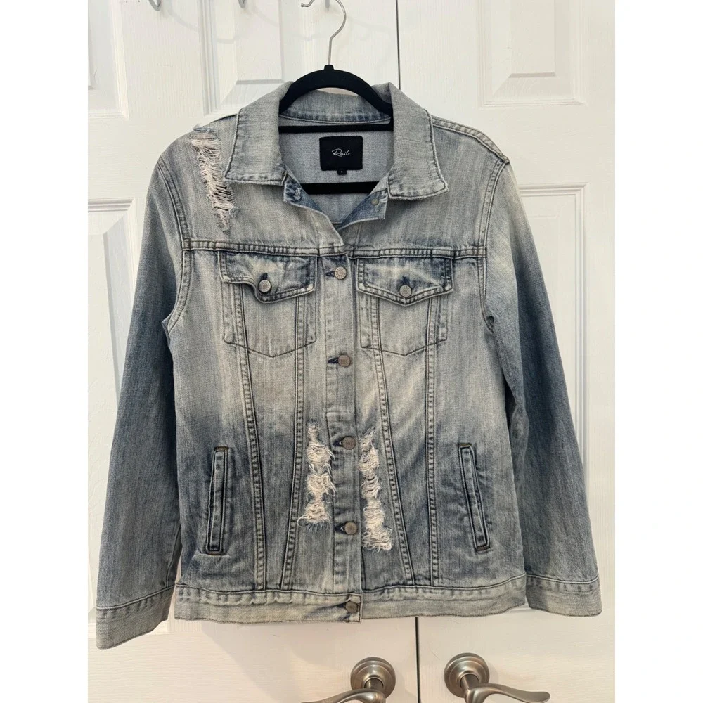 Rails Knox Distressed Denim Jacket Medium Light Wash 100% cotton Jacket Small
